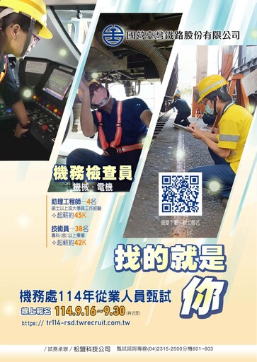 薪資最高逾5萬9!台鐵招募42名新血 簡章曝光