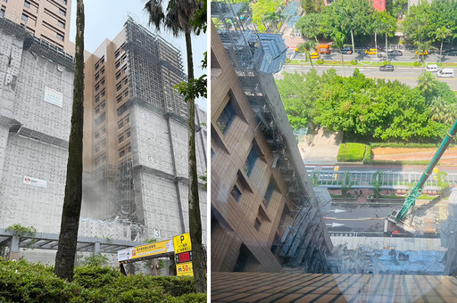 【有片】台大醫院外牆鷹架坍塌 目擊者聞巨響驚呼:像骨牌一樣倒下