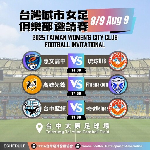 2025台灣城市女足俱樂部邀請賽開踢 8/9-10七隊齊聚台中激戰