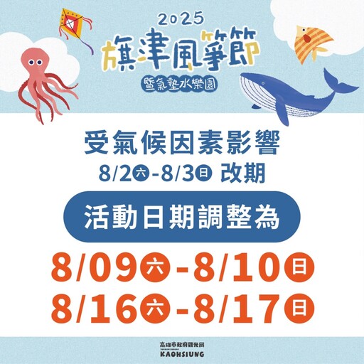高雄旗津風箏節改期 8/9起連兩週登場