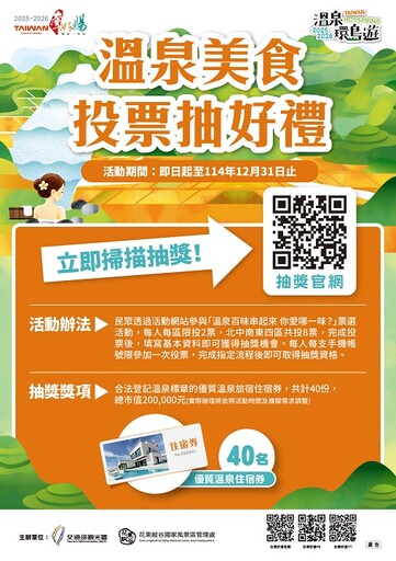 動動手指票選溫泉美食!「溫泉百味串起來 你愛哪一味?」抽獎活動開跑