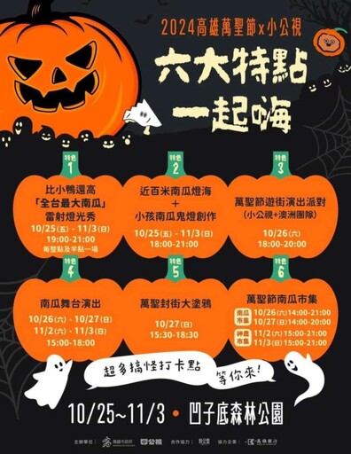 「巨型南瓜」炫麗現身凹子底公園！高雄萬聖節10/25驚奇點燈