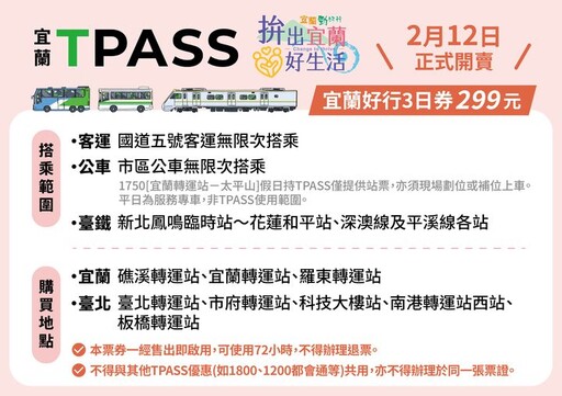 「宜蘭好行3日券」299元超值登場 2/12開賣！暢遊宜蘭省更多