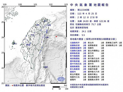 台灣東部海域「1分鐘連2震」 氣象署：與403地震無關